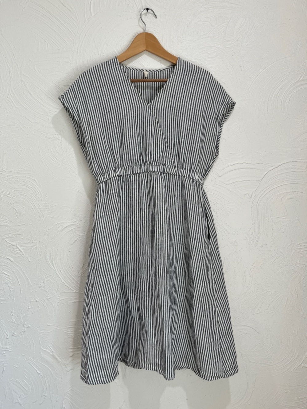 V-Neck Striped Midi Dress in Black and White